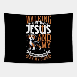 Jesus and dog - Serbian Tricolour Hound Tapestry