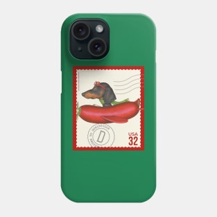 Funny Doxie flying a hotdog plane on a vintage stamp Phone Case