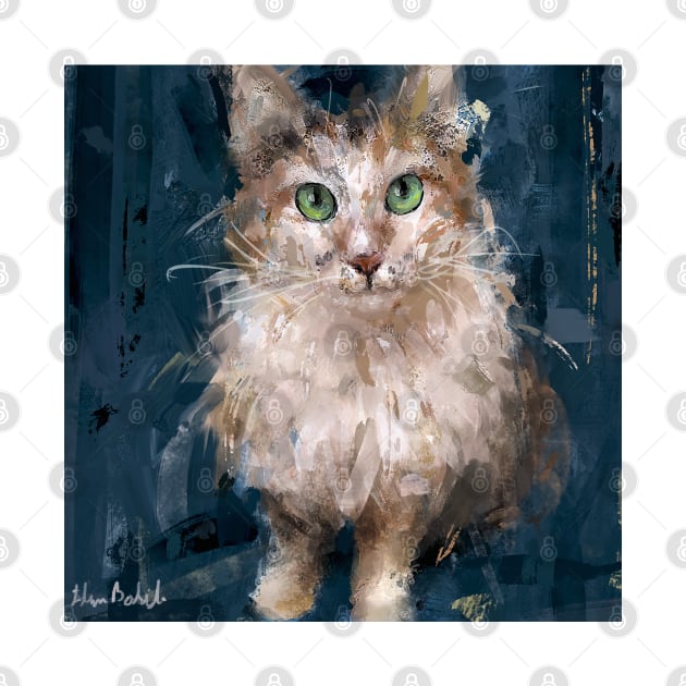 A Grungy Painting of a White and Brown Cat by ibadishi