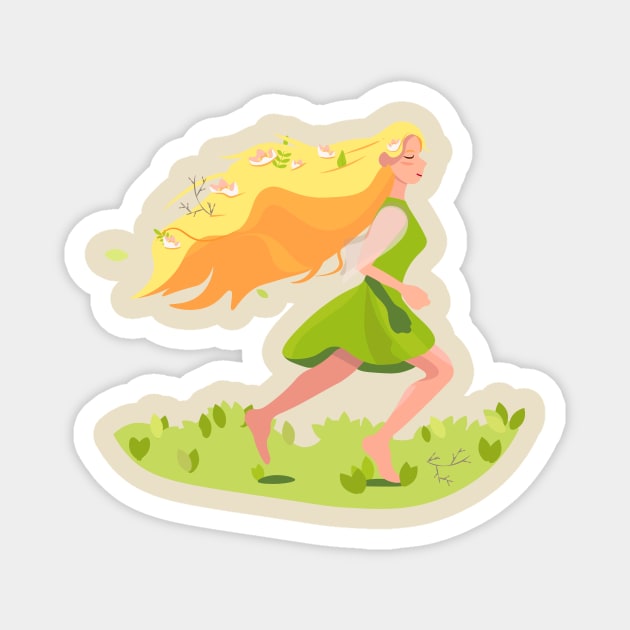 spring girl Magnet by volpered_art