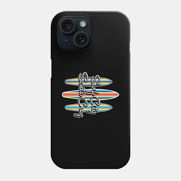 Surf City Santa Cruz California Logo Pack Sticker 3 Surfboards Dark Phone Case by PauHanaDesign