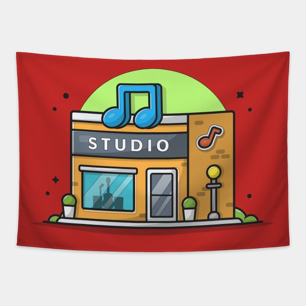 Modern Recording Industry Studio Building Architecture Cartoon Vector Icon Illustration Tapestry by Catalyst Labs