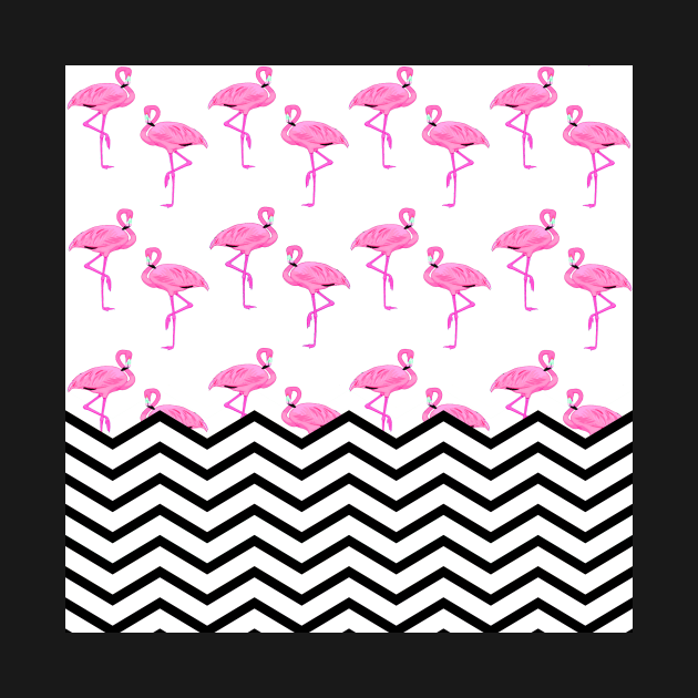 Pink Flamingos Pattern with Chevron Stripes by TammyWinandArt