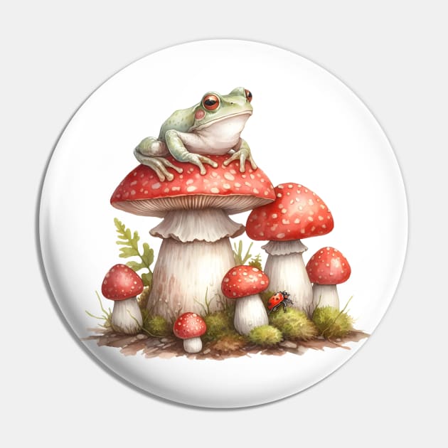 Frog and toadstools Pin by Batshirt