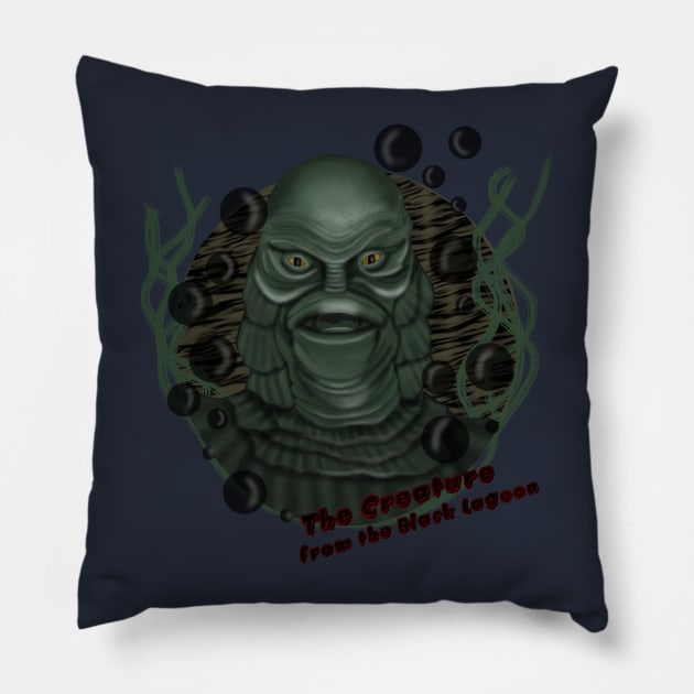 The Creature from the Black Lagoon Pillow by KataMartArt