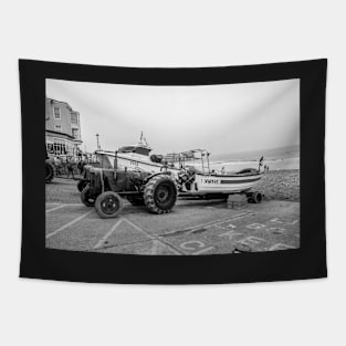 Traditional crab fishing boat on Cromer beach on the North Norfolk coast Tapestry