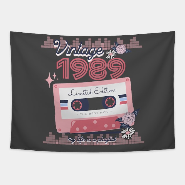 Vintage 1989 Limited Edition Music Cassette Birthday Gift Tapestry by Mastilo Designs