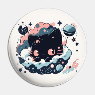 Cat floating on space clouds Pin