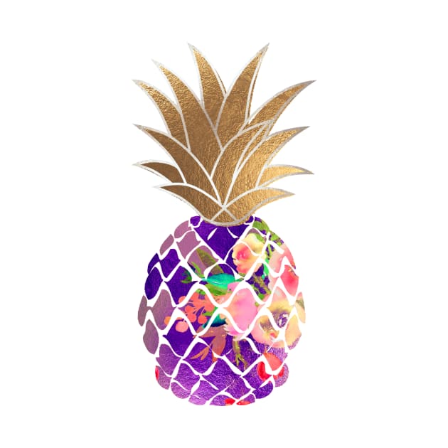 Aloha pineapple, purple + faux gold by PixDezines