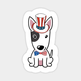 Funny bull terrier dog is wearing uncle sam hat Magnet