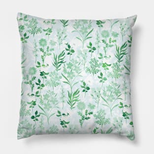 Green Flowers Botanical Painting Pillow