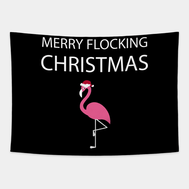 Merry Flocking Christmas Pink Flamingo Santa Hat Tapestry by JustPick