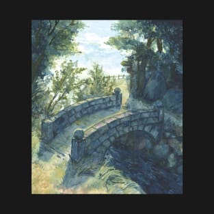 bridge over the river - traditional watercolour painting T-Shirt