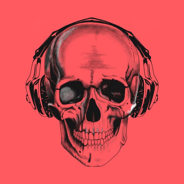 Skull with headphones by Rachellily