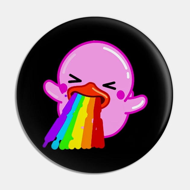 Funny Pink Rubber Duck Puking Rainbows Pin by Wishtopia