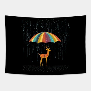 Deer Rainy Day With Umbrella Tapestry