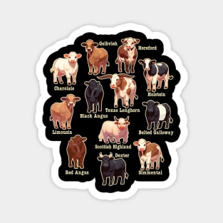 Fun Cow Breeds Design - Heifers, Bulls and Cows Magnet