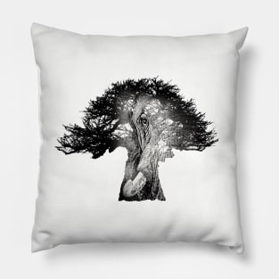 Baobab in Silhouette with Elephant Face Overlay Pillow