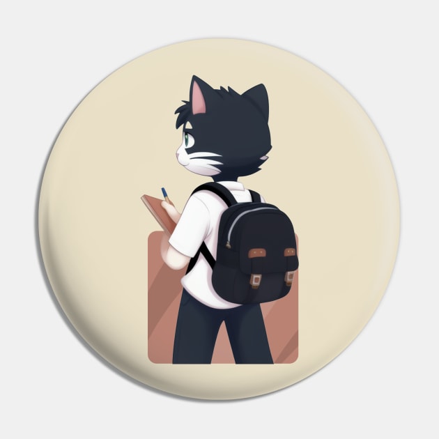 Adorable Cat Ready for Learning Pin by Rishirt