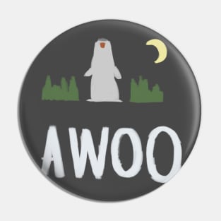 awoo cute night wolf animal T-shirt design Pin