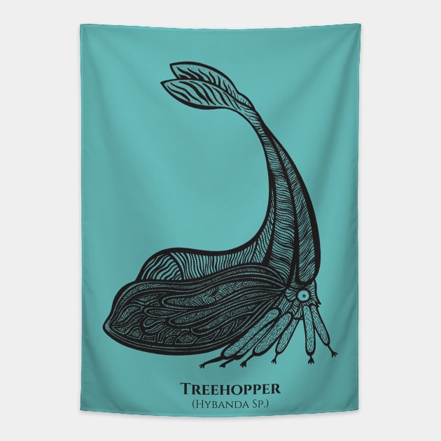 Y-Horned Treehopper Bug with Common and Scientific Names Tapestry by Green Paladin