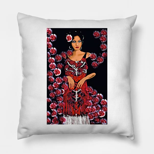 Red Carnations and the Jazz Singer c 1930's Pillow by Overthetopsm