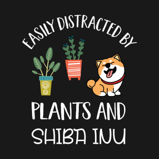 Funny Easily Distracted By Plants And Shiba Inu T-Shirt