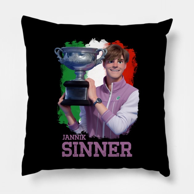 Jannik Sinner cartoon Pillow by BAJAJU