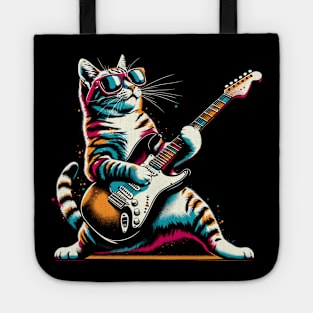 Guitar Cat Novelty Rock Music Band Concert Funny Cat Tote