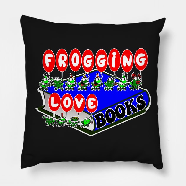 Frogging love books Pillow by Redmanrooster