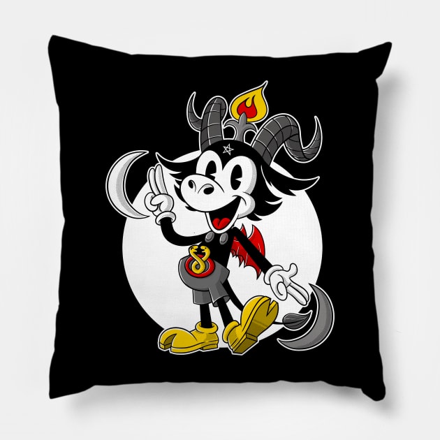 Funny Satanic Baphomet Black goat 30s Vintage Cartoon Goth Pillow by Juandamurai