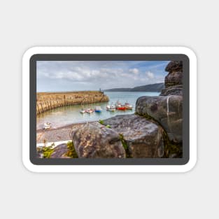 Clovelly Stone Wall And Fishing Boats, Devon, England Magnet