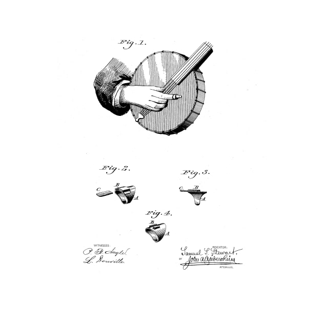 Banjo Thimble Vintage Patent Hand Drawing by TheYoungDesigns