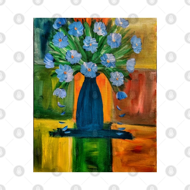 Mixed flowers in turquoise vase on a colorful tiles background by kkartwork