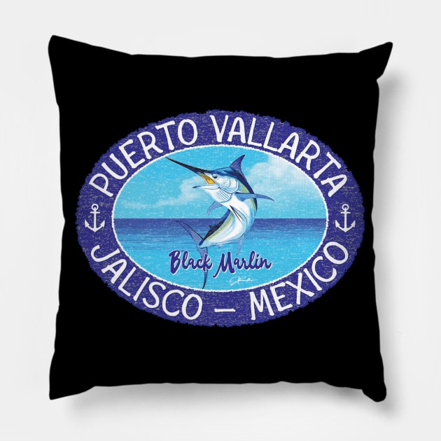 Puerto Vallarta, Jalisco, Mexico, Black Marlin Pillow by jcombs