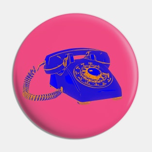 Vintage Rotary Phone Electric Blue and Orange Pop Art Pin