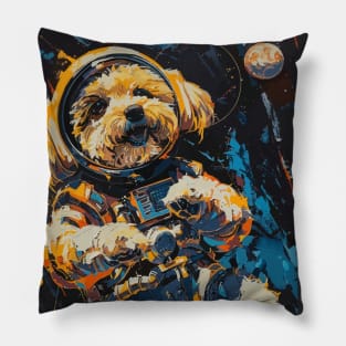 Textured maltese dog astronaut portrait Pillow