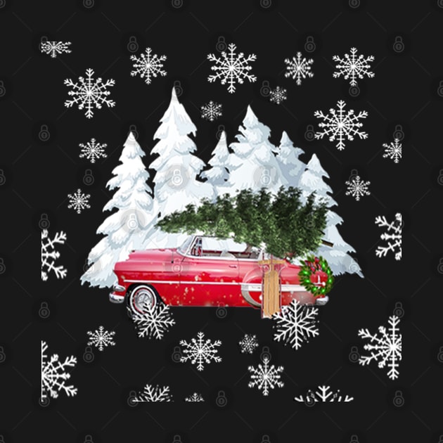 Country Christmas, Old Fashioned Red Vintage Car, Tree & Snowy Christmas by tamdevo1