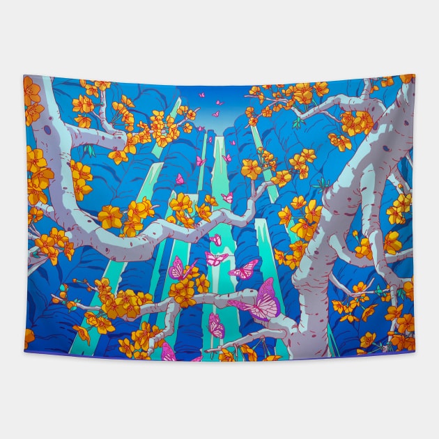 Magical Waterfall Tapestry by Camila Illustration