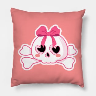 Skull with Pink Bow Pillow