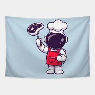 Cute Astronaut Chef With Grilled Meat Cartoon Tapestry