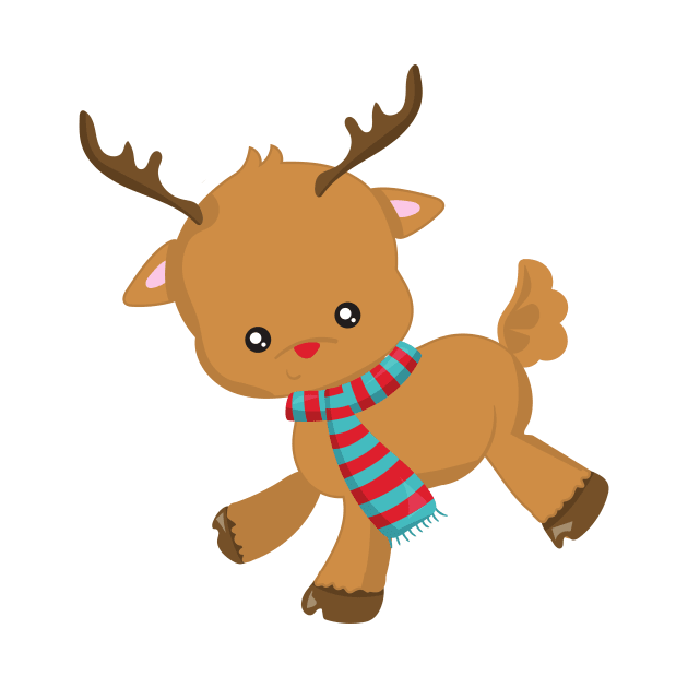 Christmas Reindeer, Scarf, Red Nose, New Year by Jelena Dunčević