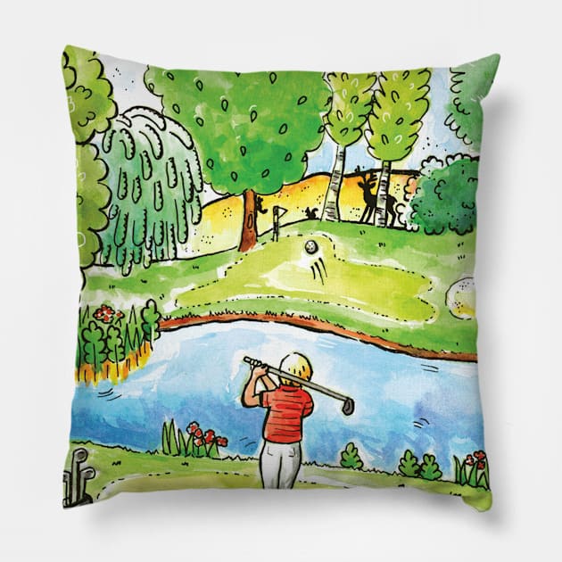 Golf Pillow by Vicky Kuhn Illustration