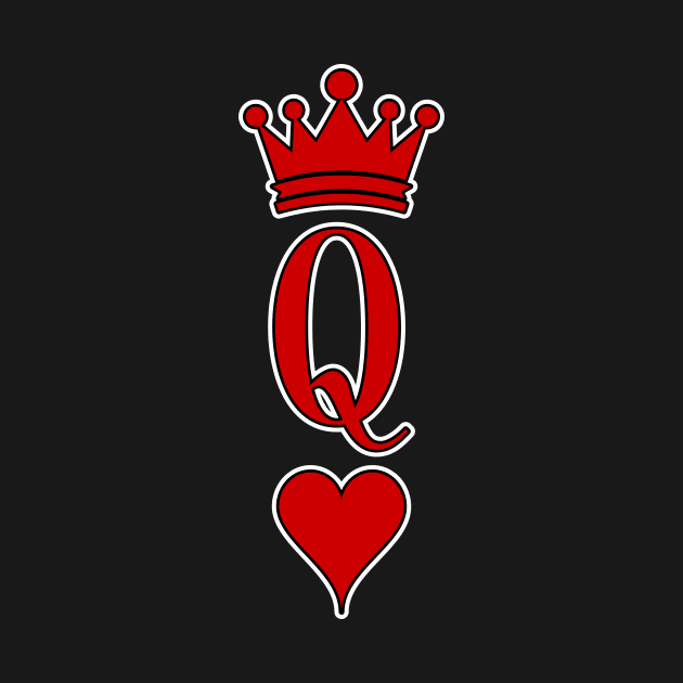 Classy Valentine's Day Queen Of Hearts White Outline Style by InkPxel