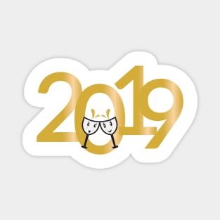 2019 New Years numbers and cartoon wine glasses Magnet