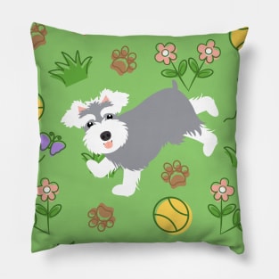 Playing Miniature Schnauzer Pillow