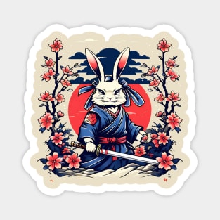 Japanese Samurai Rabbit Tattoo, Kawaii Ninja Rabbit Magnet