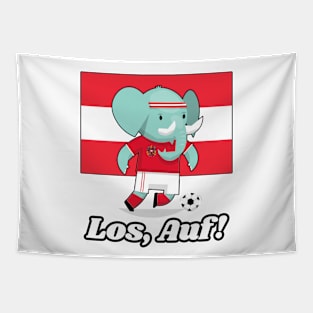 ⚽ Austria Football, Cute Elephant Kicks Ball, Los Auf! Team Spirit Tapestry