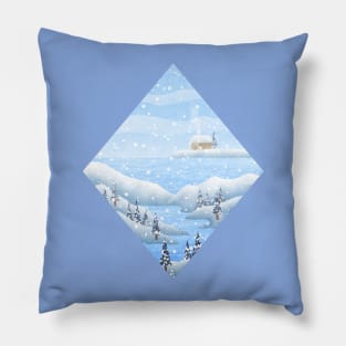 Remote house in winter surrounded Pillow
