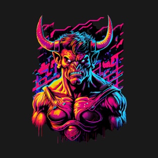 Synthwave Retrowave Minotaur Colorful Graphic T-Shirt